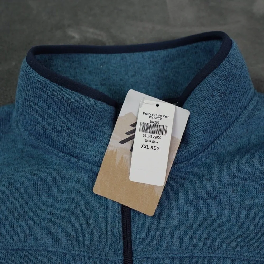 LL Bean Mens‎ Sweater Fleece Vest XXL Blue Dusk Slightly Fitted Full Zip Logo
